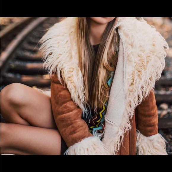 Women's Tan Penny Lane Afghan Suede Leather Coat - Vintage Long Boho - Picture 7 of 7